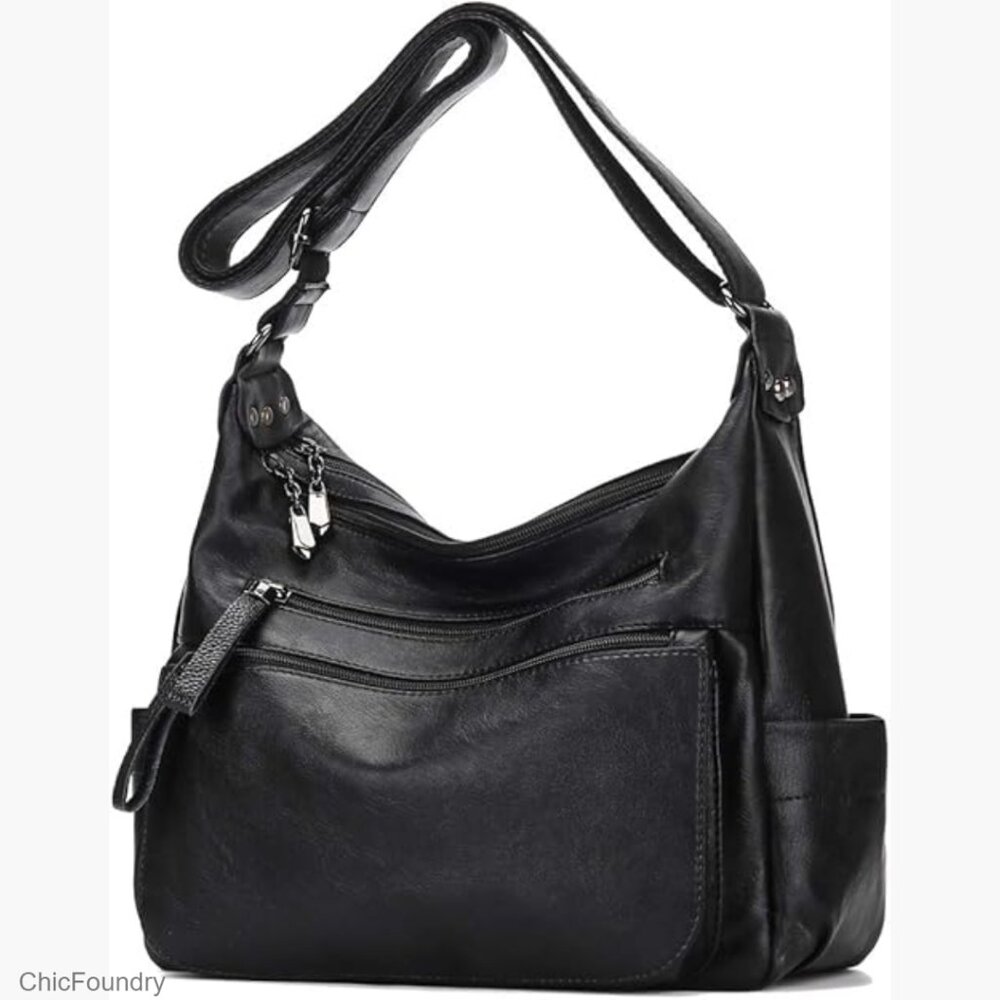 Soft PU Leather Crossbody Hobo Bag Multi Pocket Adjustable Strap